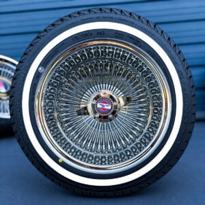zenith-14x7-reverse-chrome-100-spoke-wire-wheel-and-whitewall-tire-set zenith 14x7 wire wheels reverse chrome 100 spoke and whitewall tire