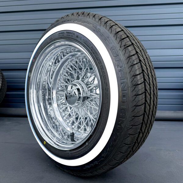 13x7 wire wheels 72 spoke Reverse Cross Lace + Whitewall Tires (155/80R13) - Set of 4