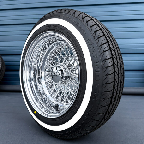 13x7 reverse 72 spoke wire wheels and whitewall tire
