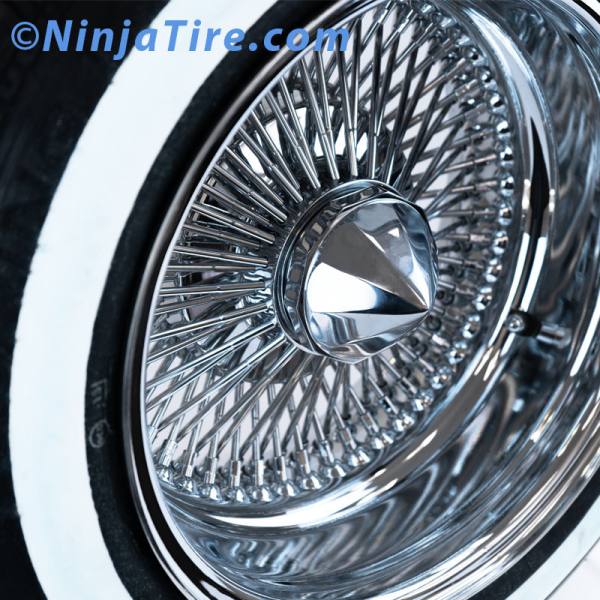 14 inch Wire Wheels Reverse Chrome + 175/70R14 - 1.6 Inch Shaved Whitewall - Set of 4