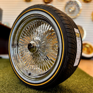 20x8" Wire Wheels Standard Chrome 150 Spoke + Vogue Tires 245/40R20 - side view