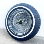 14x7" Reverse Chrome 100 Spoke Wire Wheels + Whitewall Tires (Set of 4)