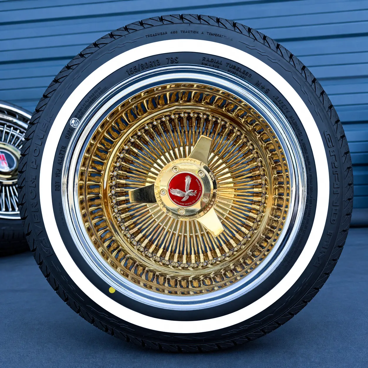 13×7 Reverse Gold Center 100-Spoke Wheels & Tires (24k)