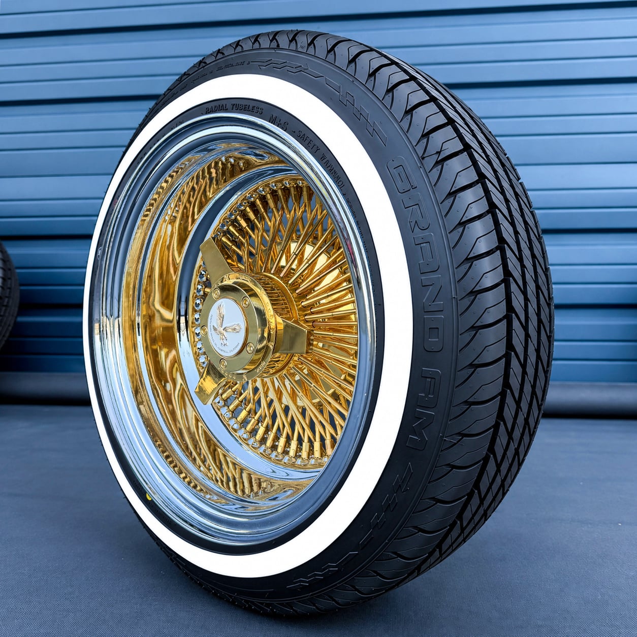 13×7 Reverse Gold Center 100-Spoke Wheels & Tires (24k)
