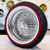 15x7-standard-chrome-wire-wheels-215-70-15-vogue-red-stripe-tires 15x7” Standard Chrome Wire Wheels – 100 Spoke + Original Vogue Tires 215/70R15 Red Stripe – Complete Set of 4