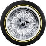 vogue-tire-gold-striepe 16X7" Wire Wheels Standard Chrome 100 Spoke + Vogue Tires (225/60R16) - set of 4