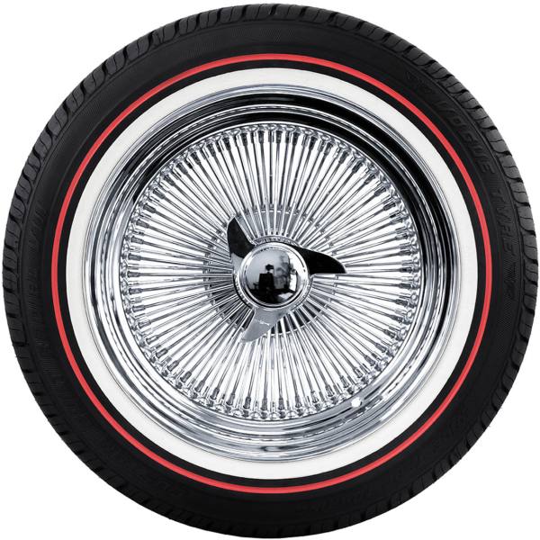 17x8" Chrome 100-Spoke Wire Wheels + Vogue 235/55R17 Red Stripe Tires – Standard Offset | Complete Set of 4