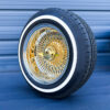 14x7-gold-center-wire-wheels-and-whitewall-tires 14x7 Reverse Gold Center 100-Spoke Wire Wheels & 0.75" Whitewall Tires Set (Real 24k Gold)
