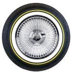 15x7-100-fwd-spoke-vogue 15x7” FWD Chrome Wire Wheels – 100 Spoke + 215/70R15 Vogue Tires Gold Stripe – Complete Set