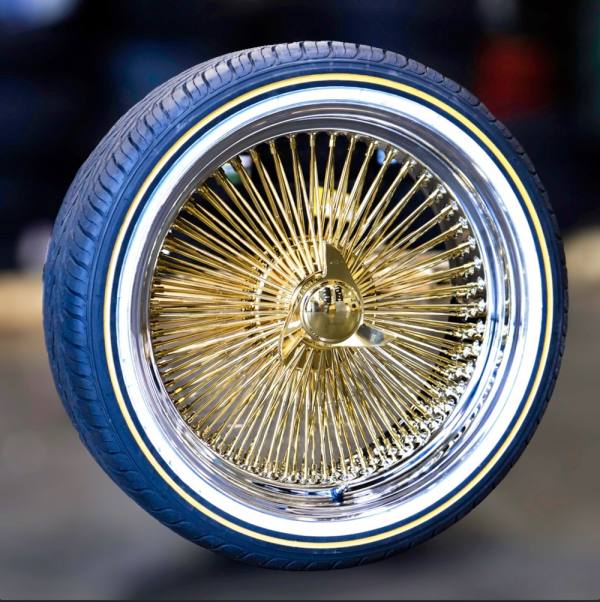 20x8-150-spoke-gold-center 20x8" Gold Center 150-Spoke Standard Wire Wheels + Vogue Tires (245/40R20) – Set of 4