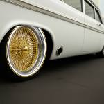 20x8-chrome-150-spoke-yellow-stripe-vogue-tires-vehicle-white 20X8" Gold Center 150 Spoke Wire Wheels Standard, Chrome Lip (set of 4)