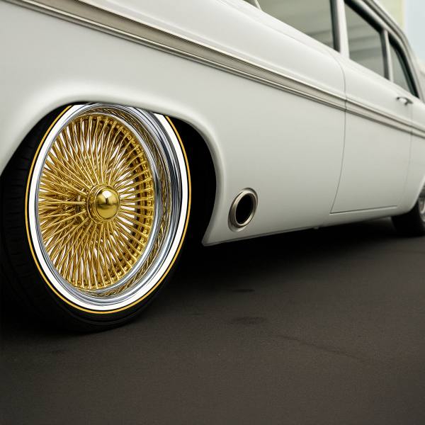 20X8" Gold Center 150 Spoke Wire Wheels Standard, Chrome Lip (set of 4)