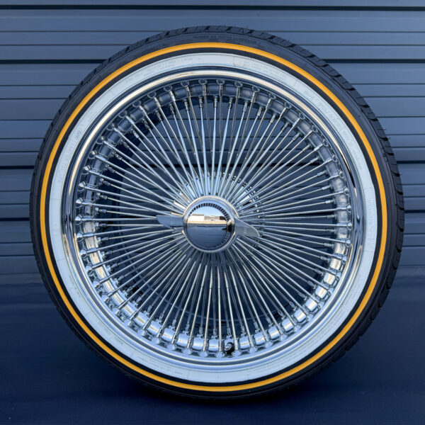 20x8 wire wheels fwd front view with original vogue brand tires.