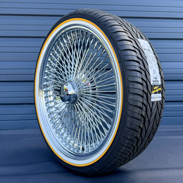 22x8" FWD Chrome Wire Wheels – 150 Spoke High Offset + 265/35R22 Original Vogue Tires | Set of 4