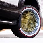 cruise-in-style-20x8-gold-center-150-spoke-wire-wheels-with-vogue-red-stripe-tires 20X8" Gold Center 150 Spoke Wire Wheels Standard, Chrome Lip (set of 4)