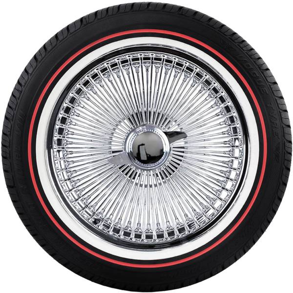 17X8" FWD Wire Wheels 100 Spoke Chrome  + Vogue 235/55R17, red stripe - Set of 4