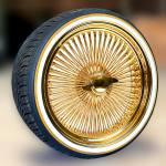 22x8" Gold Wire Wheels – 150 Spoke All Gold Standard Offset + Vogue Tires 265/35R22 (Set of 4)