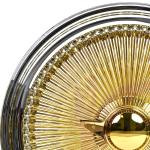 24x10-204-spoke-spokes 24X10 Standard Gold Center Wire Wheels 204 Spoke + Vogue Tires (305/35R24) - Red Stripe