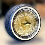 24x10-204-spoke-with-vogue-tire 24x10 Gold Center 204 Spoke Wire Wheels + 305/35R24 Vogue Red Stripe Tires | Set of 4