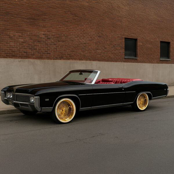 22x8" Gold Wire Wheels – 150 Spoke All Gold Standard Offset + Vogue Tires 265/35R22 (Set of 4)