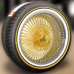 15x7-100-spoke-FWD-wire-wheels-gold-center-vogue-tire 15x7” Gold Center FWD Wire Wheels – 100 Spoke + 215/70R15 Original Vogue Tires | Complete Package