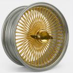 20x8" FWD Gold Center 150-Spoke Wire Wheels – Triple Plated Shine with Chrome Lip (Set of 4)