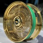 24" Wire Wheels All Gold  Staggered Direct Bolt + 255/30R24 Tires Whitewall and Yellow Stripe