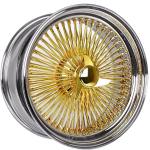 20x8-wire-wheels-standard-gold-center-150-spokes-standard-offset 15x7 Standard 100 Spoke Gold Center With Chrome Lip Wire Wheels - Set of 4