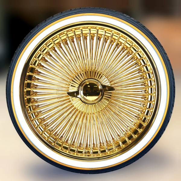 22X8" FWD 150 Spoke All Gold Wire Wheels + Vogue Tires (265/35R22) - Set of 4