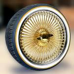 22x8" FWD Gold 150-Spoke Wire Wheels with Chrome Lip + Vogue Tires 265/35R22 – Set of 4
