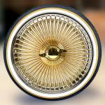 22x8" FWD Gold 150-Spoke Wire Wheels with Chrome Lip + Vogue Tires 265/35R22 – Set of 4