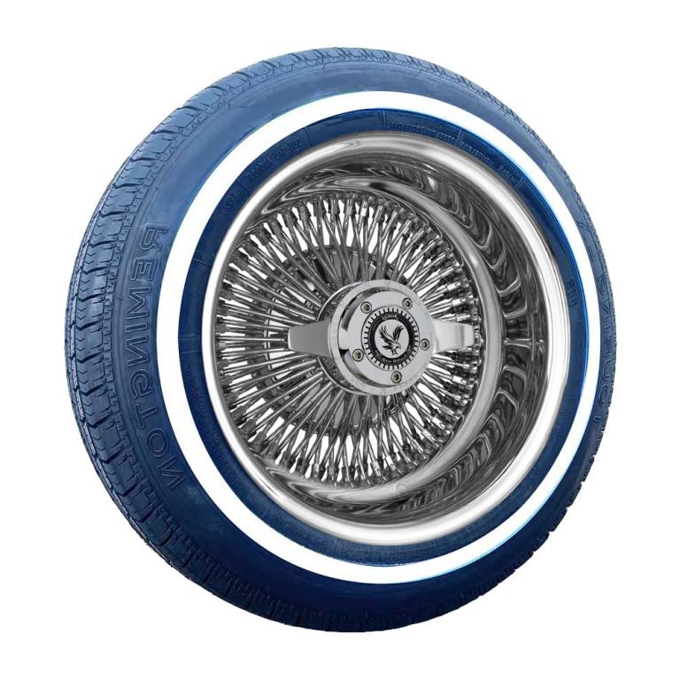 Luxor 13×7″ Reverse 100 Spoke Wire Wheels with 155/80R13 Whitewall ...