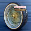 22x8” Gold Center Wire Wheels – 150 Spoke with Chrome Lip + 265/35R22 Original Vogue Tires | Triple Plated | Set of 4