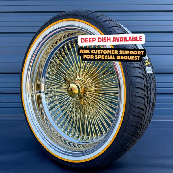 22×8 Gold Center Wire Wheels Chrome Lip + Vogue Tires - Ninja Tire