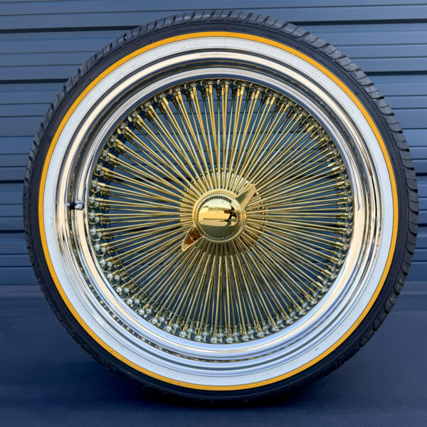 22×8 Gold Center Wire Wheels Chrome Lip + Vogue Tires - Ninja Tire