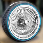 standard-wire-wheels-150-spokes-blue-stripe 20x8" Chrome 150-Spoke Wire Wheels + Vogue Tires (245/40R20) – Whitewall & Blue Stripe | Set of 4