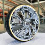 26-inch-night-hawk-with-vogue-tires-275-25-26 26 inch Nighthawk Chrome Wheels 6 lug + 275/25R26 Whitewall and gold stripe tires