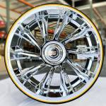 26-inch-night-hawk-with-vogue-tires-275-25-26-front 26 inch Nighthawk Chrome Wheels 6 lug + 275/25R26 Whitewall and gold stripe tires