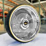 26” Chrome Wire Wheels – Staggered Direct Bolt (26x9 / 26x10) + 275/25R26 Whitewall & Gold Stripe Tires | Custom Made USA | Show Car Set