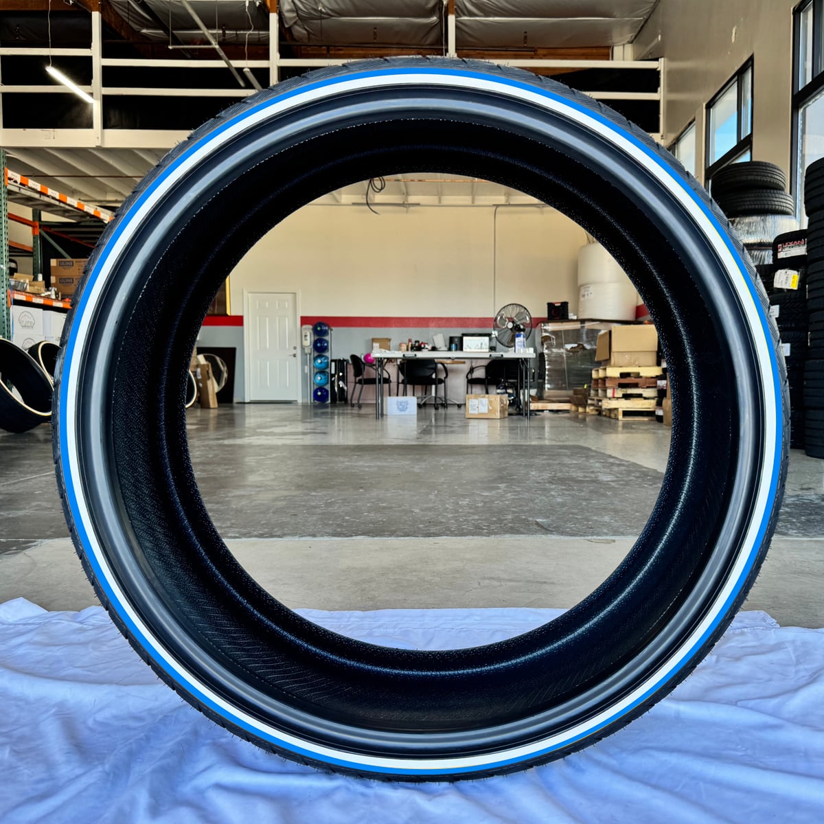 255/30R22 Blue Stripe Whitewall Tire – Handmade