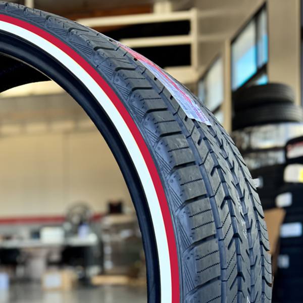 295/25R22 Whitewall & Red Stripe Tires – Custom Handmade in USA | Ultra Wide Low Profile for Luxury Builds