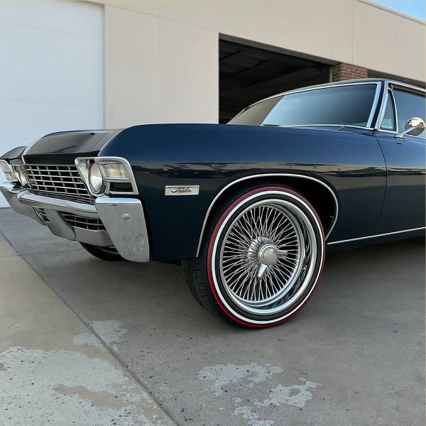 245-35-20-whitewall-red-stripe-tries-side-view-chevy-impala 245/35R20 Red Stripe Whitewall Tire – Custom Handmade in USA | Single (Low Profile)