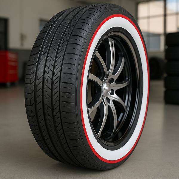 245/40R19 Red Stripe Whitewall Tire – Custom Handmade in USA | Single