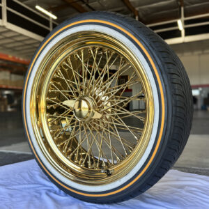 20x8-72-spoke-crossed-laced-all-gold-wire-wheels-245-40-20-vogue-tires 20x8” Standard 80-Spoke Cross Laced Gold Wire Wheels + 245/40R20 Vogue Tires – Triple Plated | Set of 4
