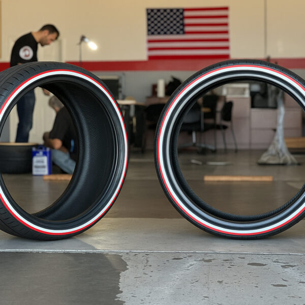 275/25R24 Whitewall and Red Stripe Tire Custom Made  – Low Profile Luxury Look