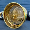 26” Gold Dayton-Style Wire Wheels – Staggered Donk Set (26x9 / 26x10, 6” Lip Rear) | Knock-Off Hub | Custom Show Car Rims
