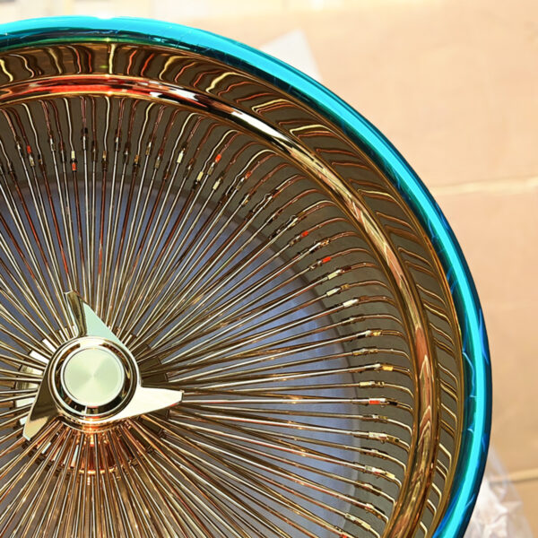 26” Gold Dayton-Style Wire Wheels – Staggered Donk Set (26x9 / 26x10, 6” Lip Rear) | Knock-Off Hub | Custom Show Car Rims