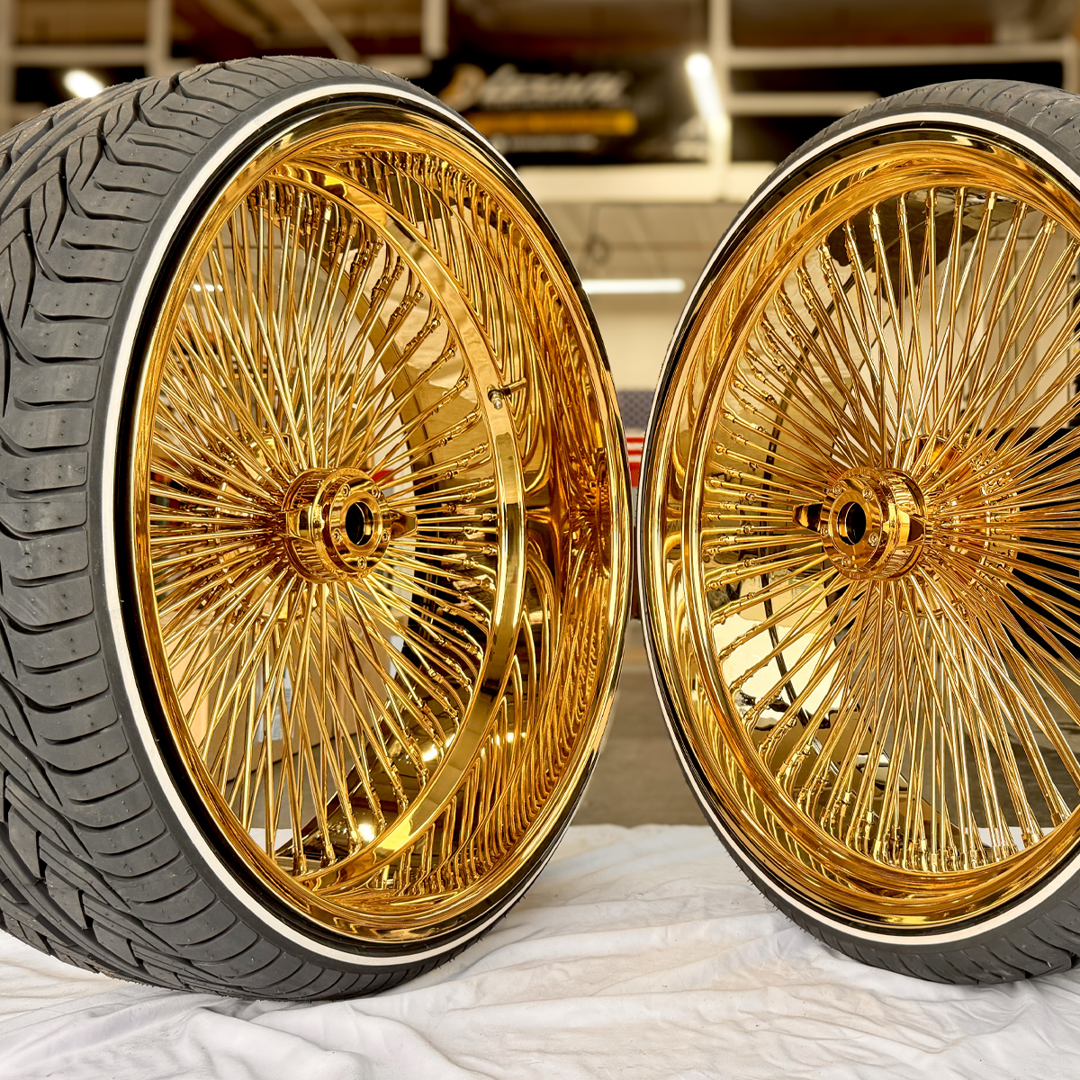26” Gold Dayton-Style Wire Wheels + Whitewall Tires - Ninja Tire