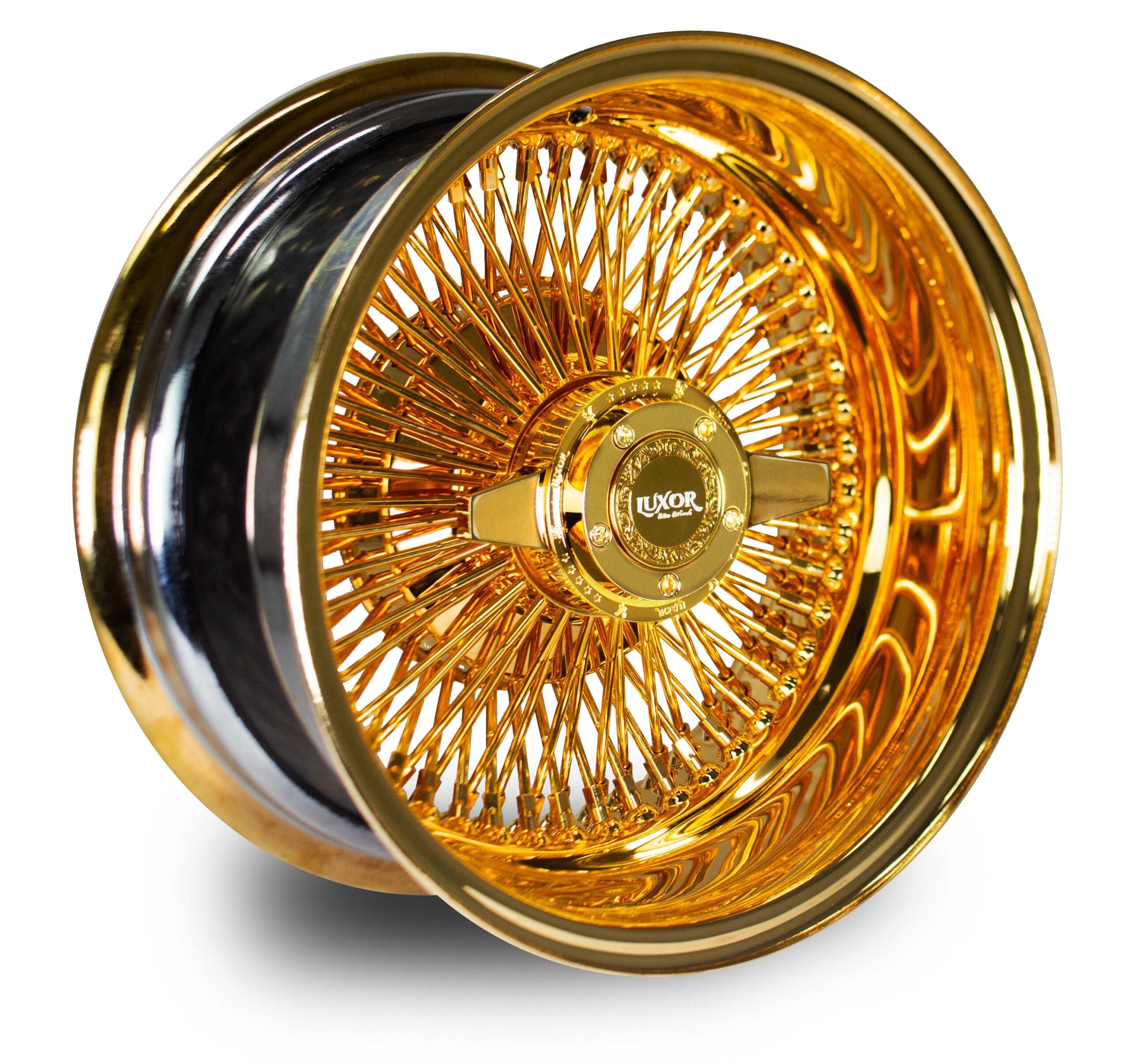 13×7” Gold 100 Spoke Wire Wheels – Reverse Straight Lace