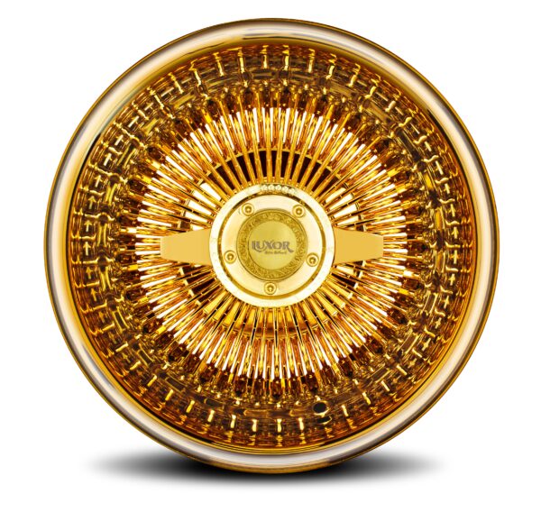 Luxor 13x5.5 Wire Wheels – 100 Spoke Straight Lace Reverse All Gold | Lowrider Style
